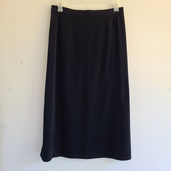Talbots Faux Micro Suede Skirt 16P Petite Black Stretch Office Midi A-line Slit - Picture 1 of 12